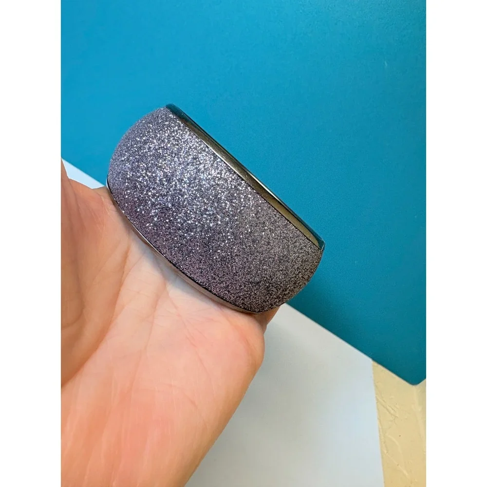 Purple‎ Glitter Chunky Bangle Bracelet Wide Gunmetal Tone Metal Sparkle